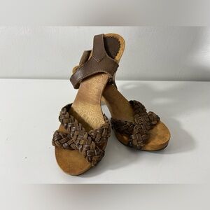 Zara Braided Leather Strap Heeled Sandals Eur Size 37 Womens Brown